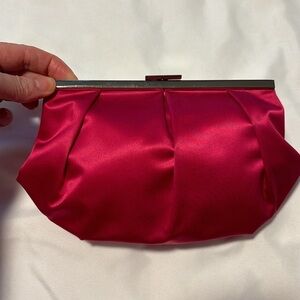 BANANA REPUBLIC satin clutch purse silver toned hardware lined pocket hot pink